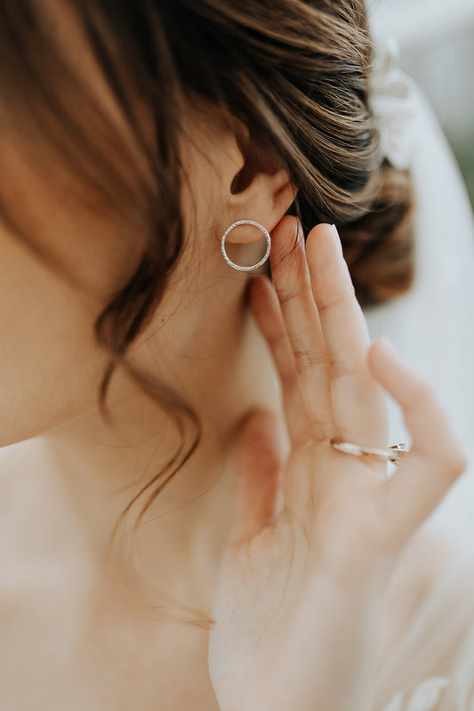 Textured Halo Studs, Sterling Silver