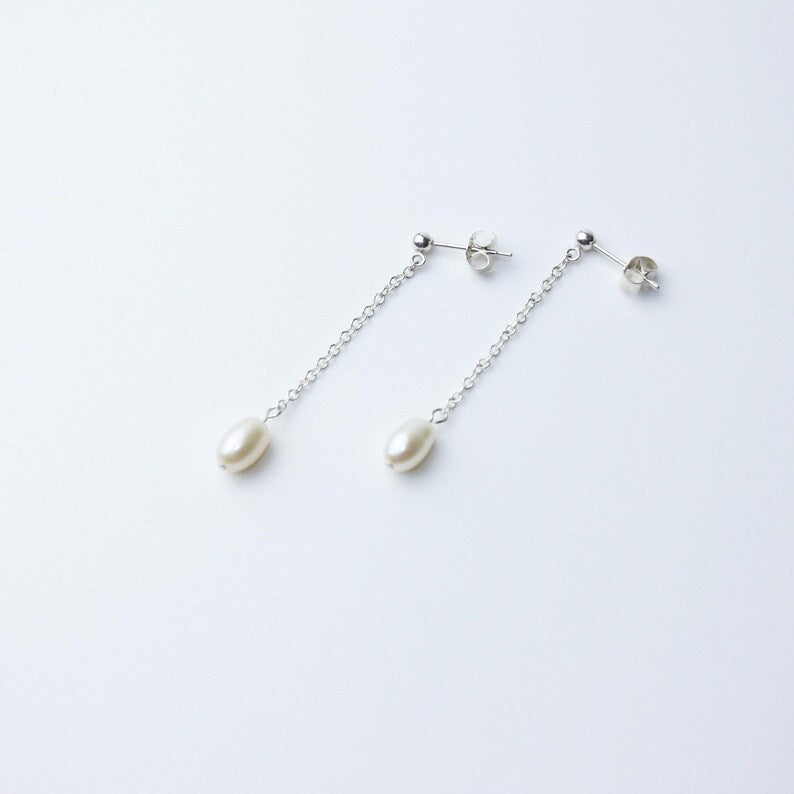 Sterling Silver Pearl Drop Studs