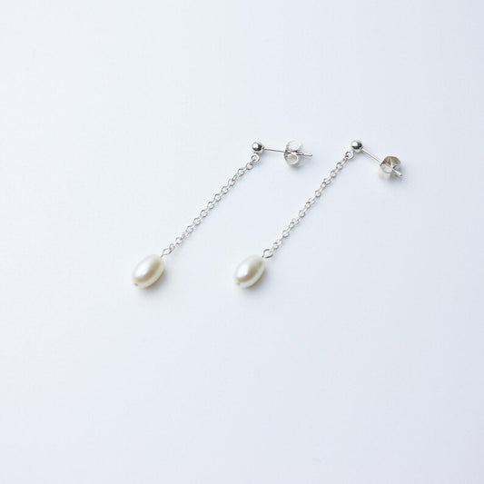 Sterling Silver Pearl Drop Studs