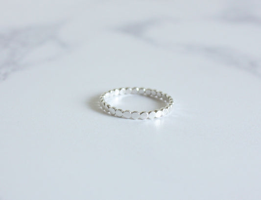 Flat Beaded Stacking Ring, Sterling Silver