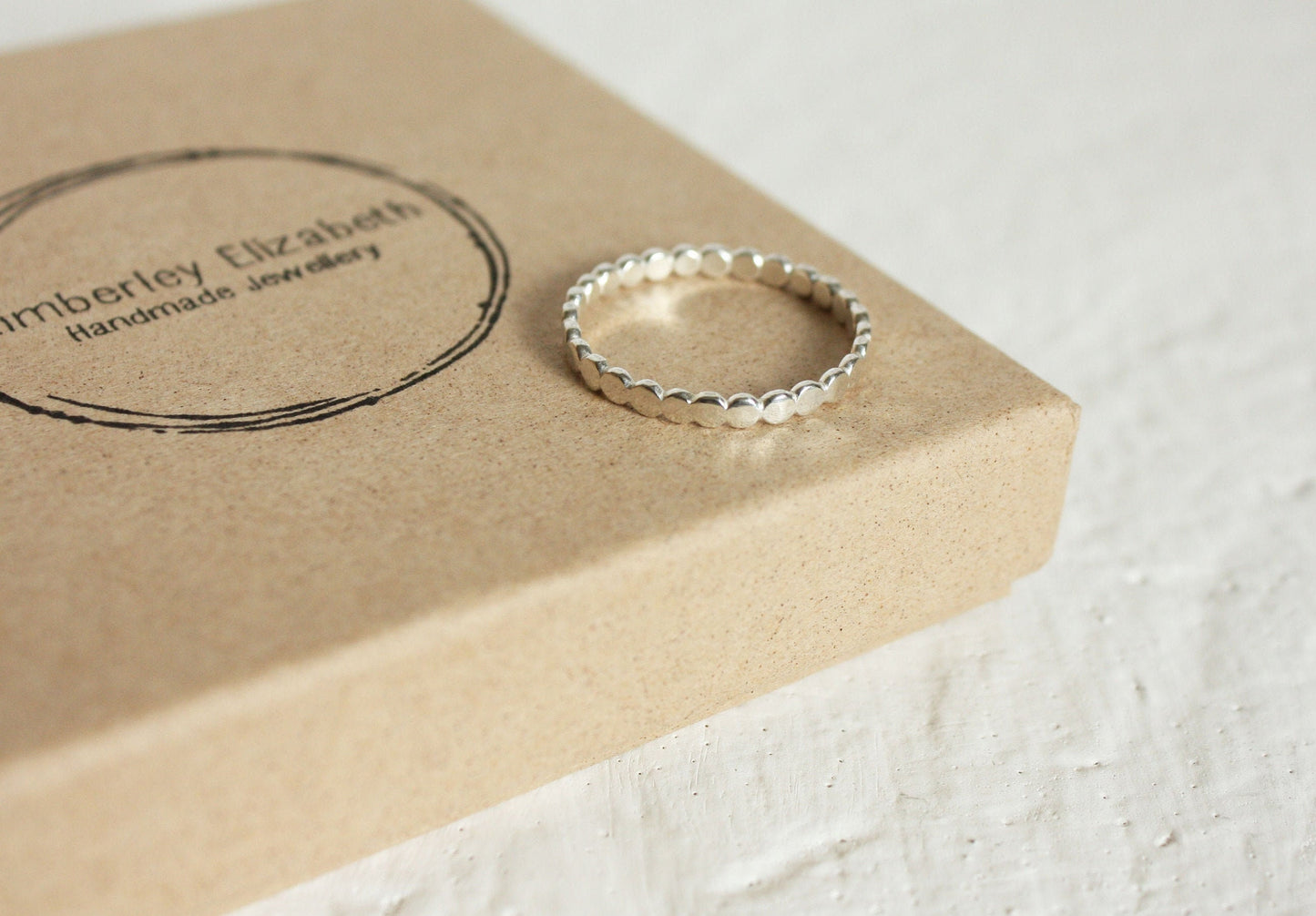 Flat Beaded Stacking Ring, Sterling Silver