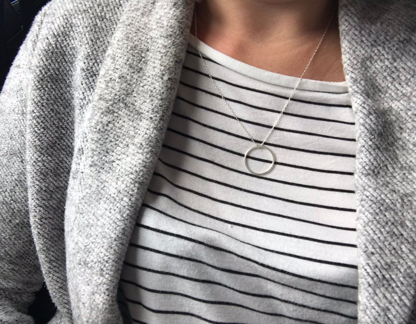 Hammered Circle Necklace, Sterling Silver