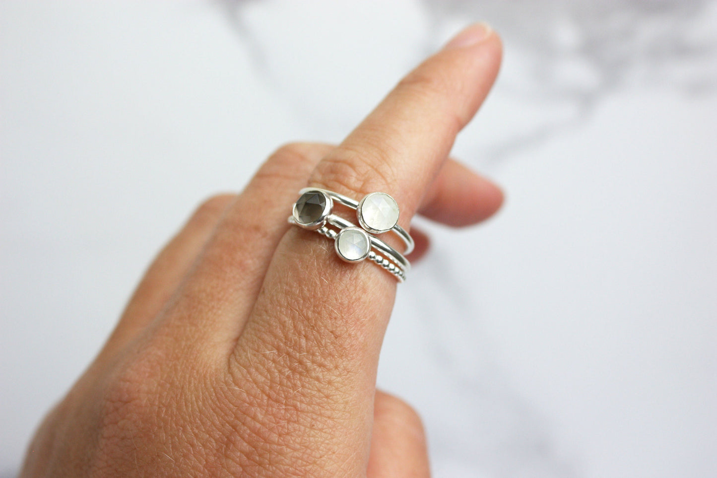 Rainbow Moonstone Ring, Sterling Silver