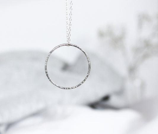 Hammered Circle Necklace, Sterling Silver
