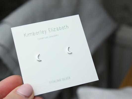Moon Stud Earrings, Sterling Silver