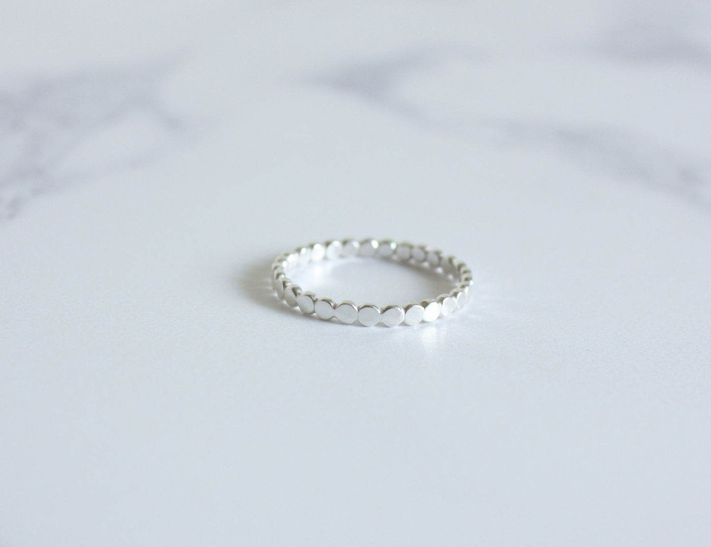Flat Beaded Stacking Ring, Sterling Silver