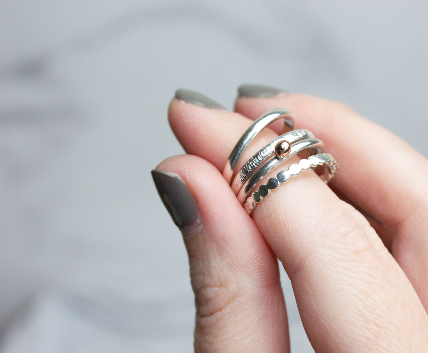 Flat Beaded Stacking Ring, Sterling Silver