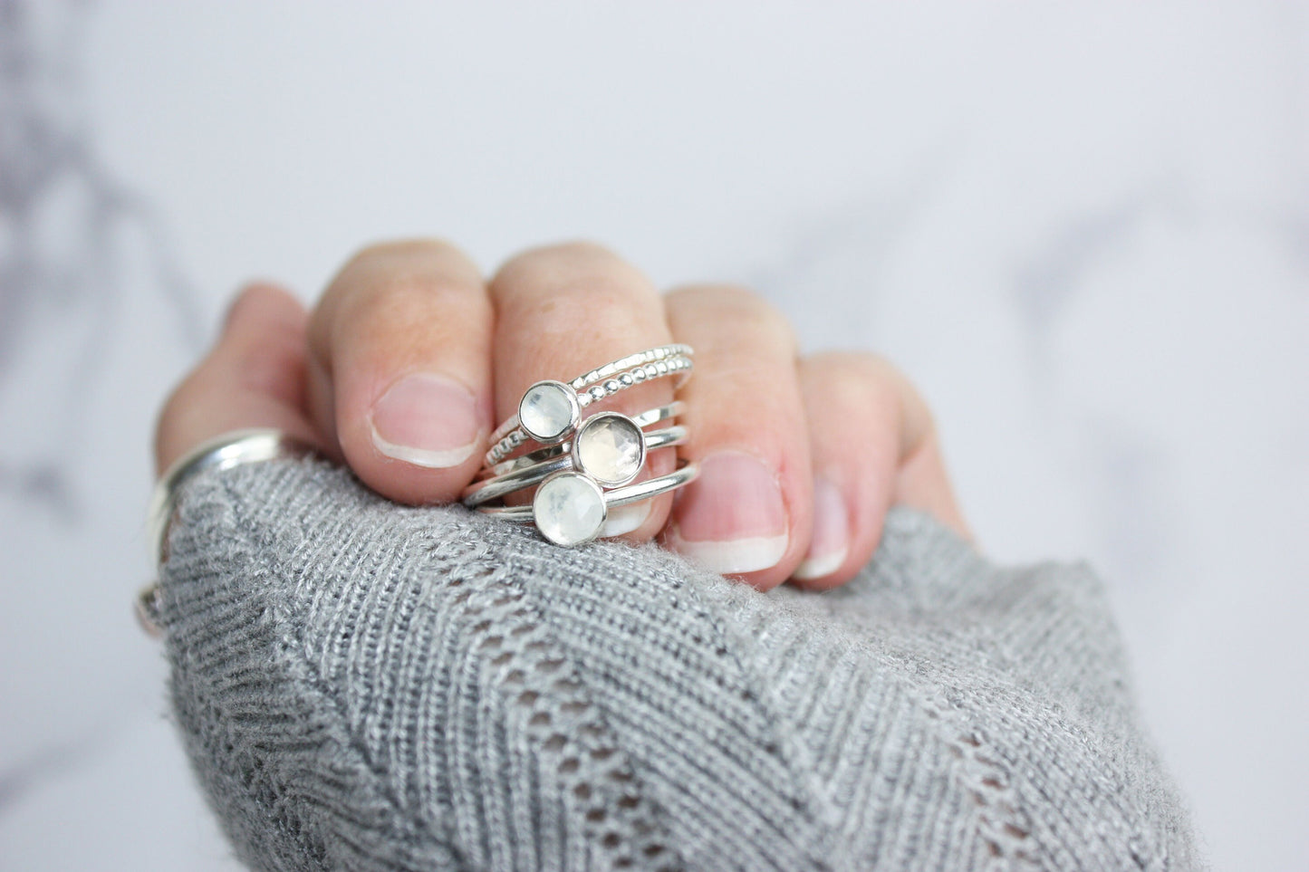 Rainbow Moonstone Ring, Sterling Silver