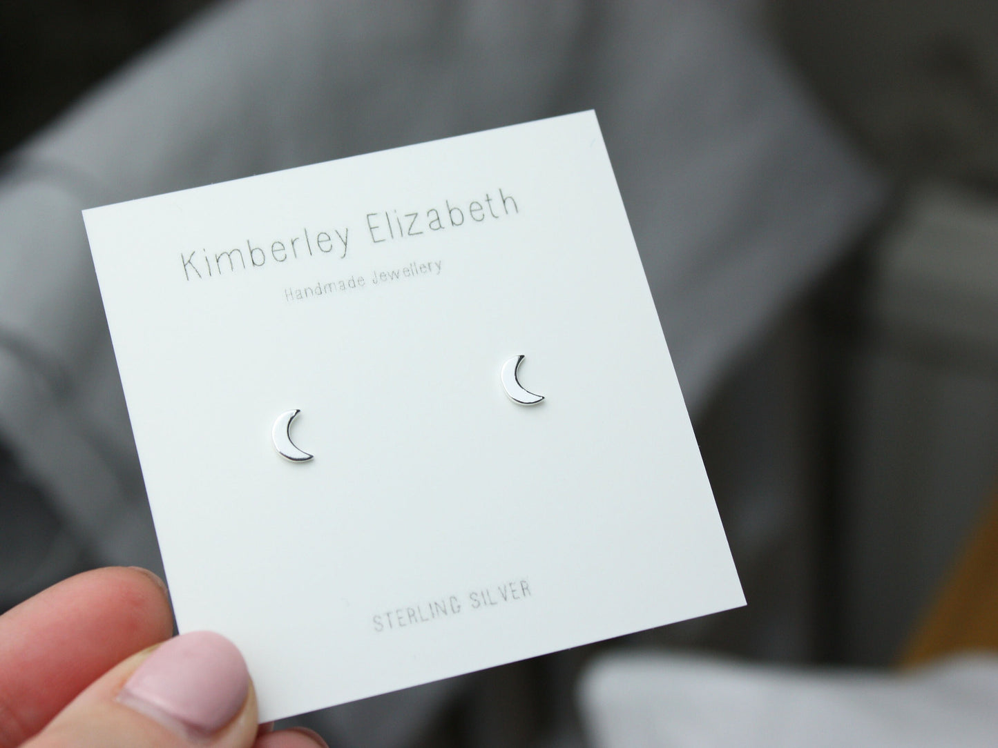 Moon Stud Earrings, Sterling Silver